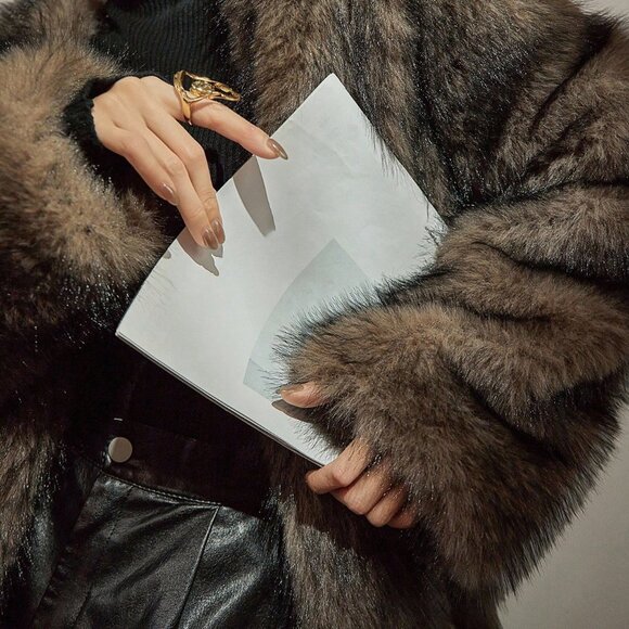 Brown Casual Women's Hooded Long Faux Fur Coat - Picture 9 of 11